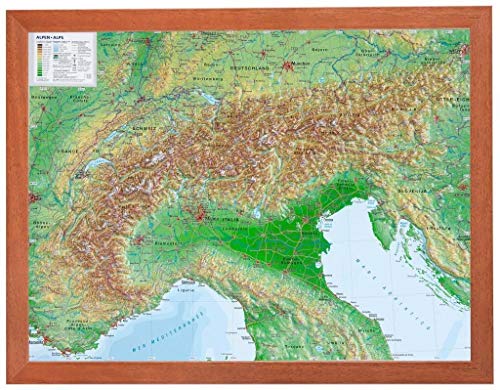 Alpen klein mit Rahmen 1:2.4MIO: Reliefkarte Alpenbogen klein mit Holzrahmen