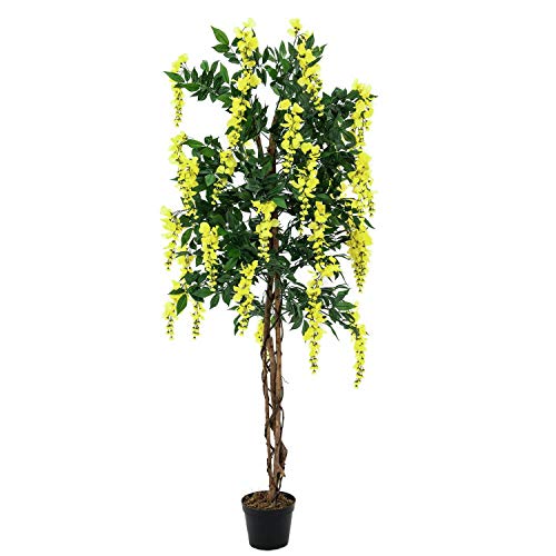 artplants.de Künstlicher Goldregenbaum, 1370 Blätter, Echtstamm, 820 Blüten, gelb, 150cm - Künstliche Pflanze - Deko Blumen