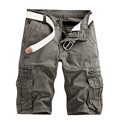 KEERADS Herren Shorts Sommer Cargo Chino Bermuda Vintage Kurz Hose mit Taschen (Kein Gürtel)(34,Dunkelgrau)
