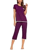MINTLIMIT Damen Schlafanzug Nachtwäsche Kurz Sommer Kurz Pyjama Set Nachthemd Negligee Set (Purple,Größe XXL)