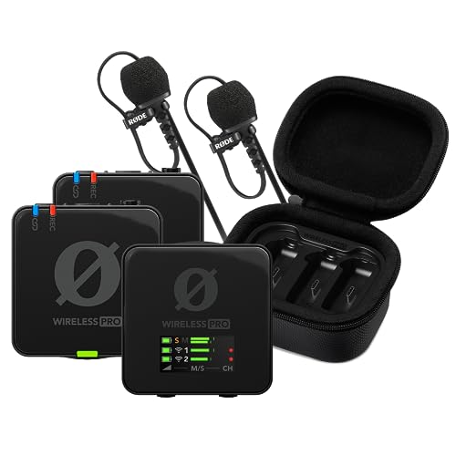RØDE Wireless PRO Kompaktes kabelloses Mikrofonsystem mit Timecode, 32-Bit Float On-Board-Aufnahme, 2 Lavalier-Mikrofonen und intelligentem Ladeetui für Filmmaking und Content Creation