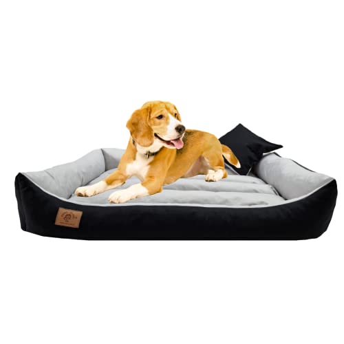 Odol-Plu XXL - Hundebett - Hundekissen - Hundesofa mit Wendekissen (Größe und Farbe wählbar) (120x90 schwarz-grau)