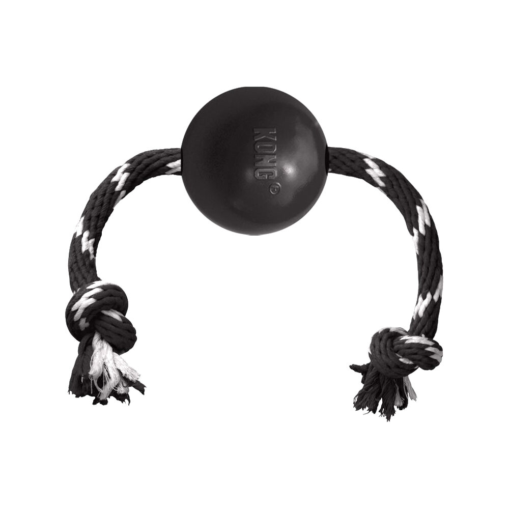 KONG Extreme Ball mit Seil - Large - Schwarz / Weiß