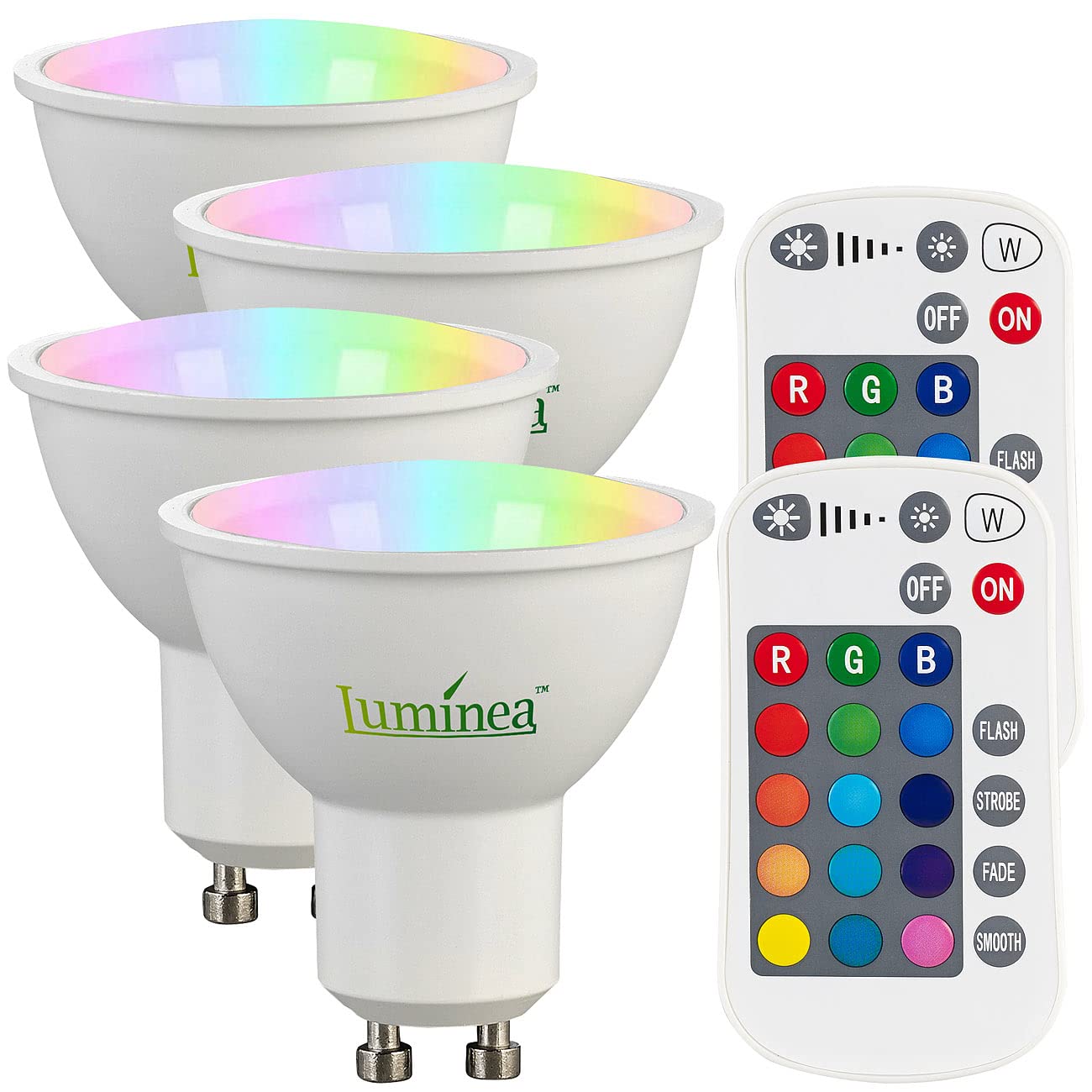Luminea LED RGB: 4er-Set LED-Spots GU10, RGBW, 4,8 W, 400 lm, dimmbar (LED-Leuchtmittel GU10, GU10-Beleuchtung, Fernbedienungen)