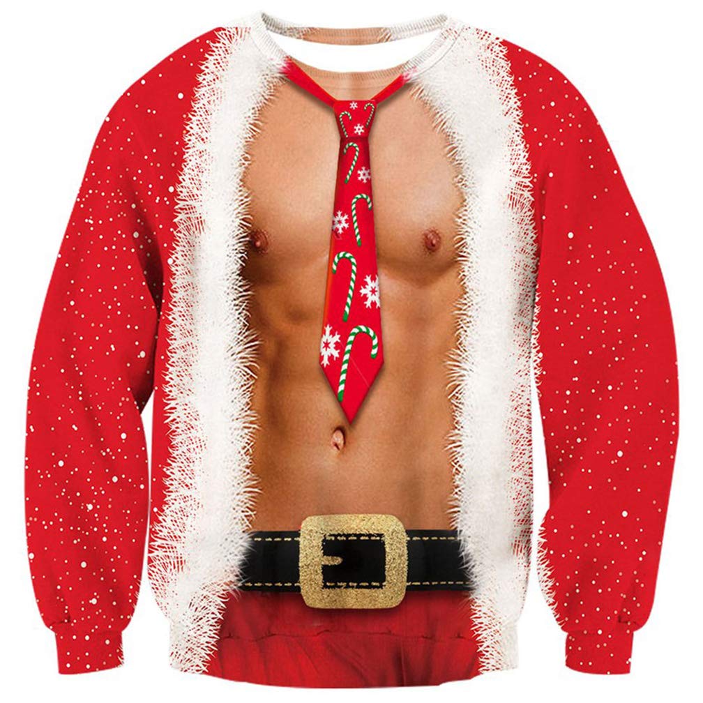 Goodstoworld Weihnachtspullover 3D Druck Männer Rot Pullover Weihnachten Jumper Unisex Ugly Christmas Sweater L
