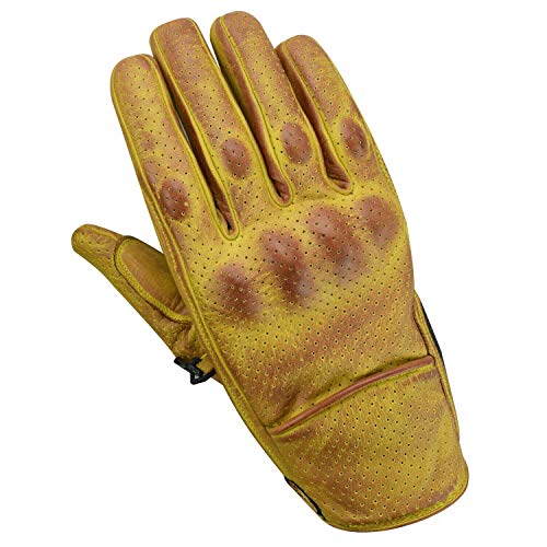 Motorradhandschuhe , Leder Motorradhandschuhen, Chopper Vintage Leder Handschuhe (L, Wachs Gelb)