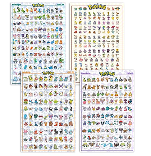 Pokemon Poster 4er-Set | Regionen Kanto, Johto, Hoenn & Sinnoh | Größe 61 x 91,5 cm