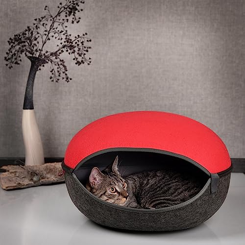 CanadianCat Company ® | Katzenhöhle, Katzenest in Canada-Rot-anthrazit - das Katzenbett mit Stil