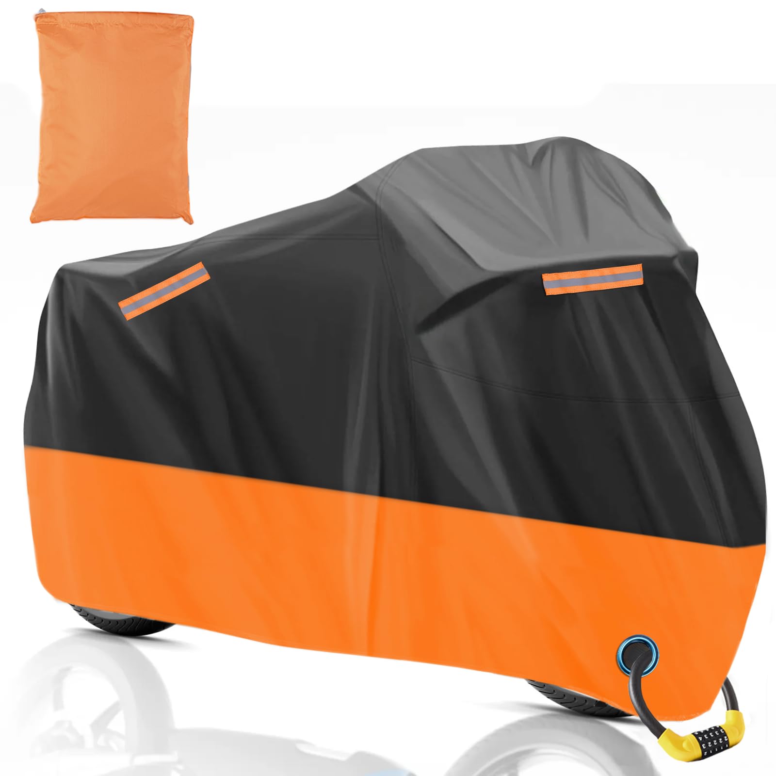 Motorrad Abdeckplane Outdoor Winterfest XXL, 210D Wasserdicht Roller Abdeckung mit Schlüsselloch und Reflektionsklebeband für Moped, Bike, Sommer, Schützt vor UV Regen Schnee Staub 245x105x125cm