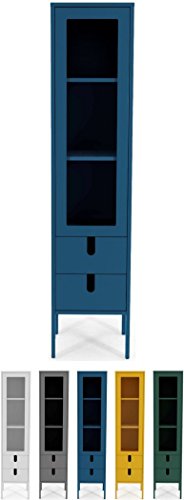 Tenzo 8566-023 UNO Designer Vitrine 1 Tür, 2 Schubladen, Petrol Blau lackiert, MDF + Spanplatten, matt Soft-Close Funktion, 178 x 40 x 40 cm (HxBxT)