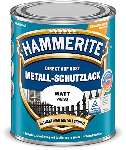 Hammerite Metall-Schutzlack matt Rostschutz Lack Metallfarbe Grundierung … (750ml, weiss)