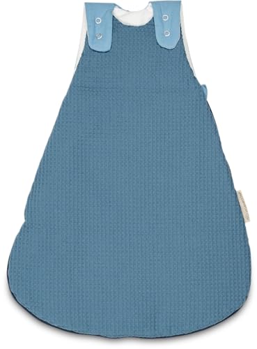 ULLENBOOM Schlafsack Baby 0 bis 3 Monate, 56/62, Waffelpiqué Blau (Made in EU) - Baby Schlafsack Neugeboren - Ganzjährig für Frühling, Herbst und Winter, Babyschlafsack mit 2,5 TOG