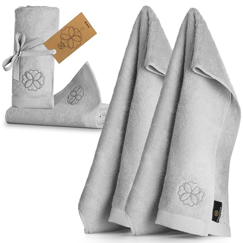 Liebenstein® Premium Handtuch Set - in hellgrau - 2 Duschtücher 70x140 cm und 2 Handtücher 50x100 cm aus feinster Bio Baumwolle mit 550 g/ m² - außergewöhnlich weich und saugstark