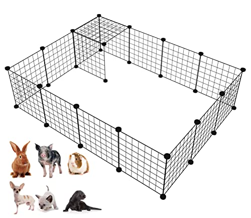 LANGXUN Metalldraht Lagerung Cubes Organizer, DIY Kleintierkäfig für Kaninchen, Meerschweinchen, Welpen | Pet Products Portable Metalldraht Yard Fence (schwarz, 16 Panels)