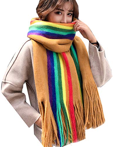 Cheerlife Damenschal Regenbogen Schal Halstuch Warmer Strickschal Herbst Winter Schal Tuch 200 * 55CM Gelb