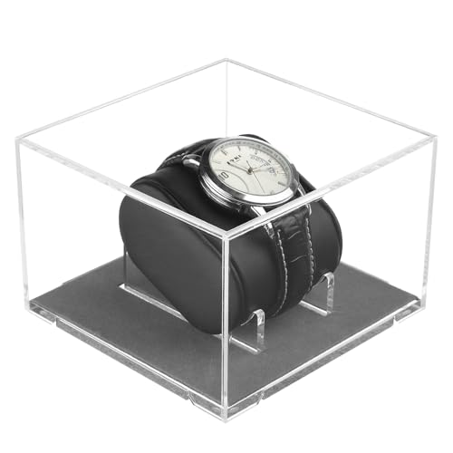 Homakover Acryl-Uhren-Vitrine mit Leder-Uhrenkissen, Uhrenbox, Uhren-Organizer, Uhrenbox-Ständer für Herren, Uhrenkollektion, Geschenk für Freund, Vatertag, Geburtstag
