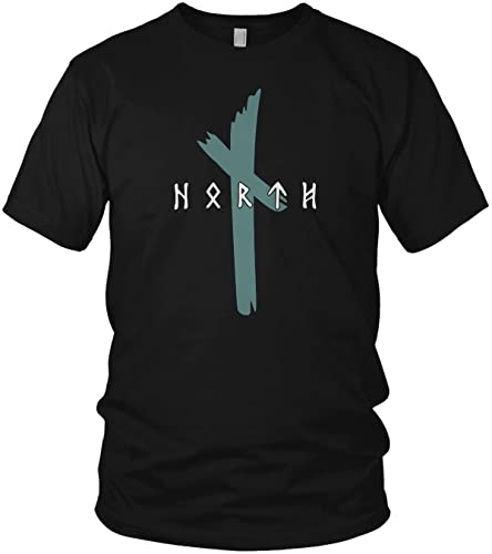 North - Original North Runen Logo - Wikinger Walhalla Vikings Valhalla - Odin Thor Rune Rabe - Herren T-Shirt Geschenk für Männer, Größe:XL, Farbe:Schwarz/Petrol