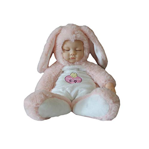 TOYANDONA 1 Stück Soft Body Baby Puppe, 16,5x13x4 Zoll rosa//weiß Kinder Spielen Puppe Früherziehung sprechendes Spielzeug, Hase Kostüm und Batterie enthalten