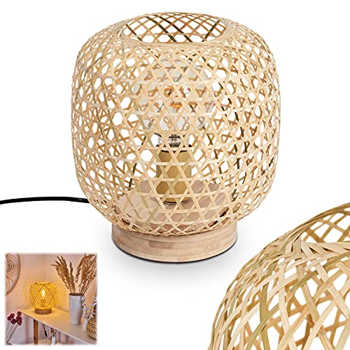Tischleuchte Batumi, Tischlampe aus Bambus in Natur, Stehlampe im skandinavischen Design m. Lichteffekt u. An-/Ausschalter am Kabel, Höhe 26 cm, Ø 24 cm, 1-flammig, 1 x E27 max. 60 Watt