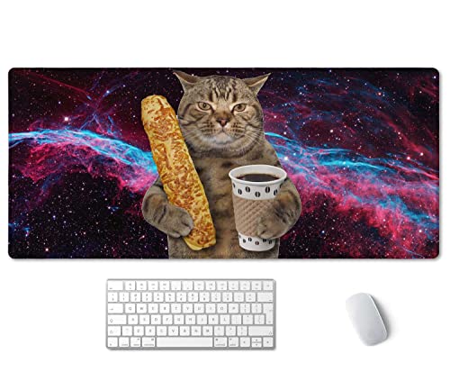 SSOIU Erweitertes Mauspad, XXL Gaming Mauspad, 90.2x39.9 cm, lustige Katze