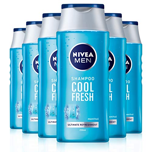 NIVEA Men Cool Fresh Shampoo 250 ml, tägliches Shampoo für Männer, kühle & erfrischende Haarpflege, Menthol-Shampoo geeignet für normales bis fettiges Haar, 6 Stück