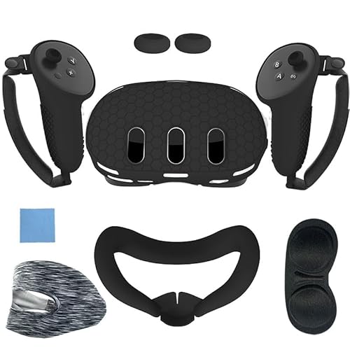 AZURAOKEY 7-teiliges Set VR-Zubehör für Meta Quest 3 Controller-Griffe, Gesichtsabdeckung, weiche Schutzhülle, VR-Frontschalenschutz, Silikon-Controller-Griffe-Abdeckung
