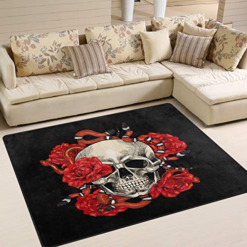 Use7 Sugar Skull Schlange Rose Teppich Teppich Teppich für Wohnzimmer Schlafzimmer, Textil, Mehrfarbig, 160cm x 122cm(5.3 x 4 feet)