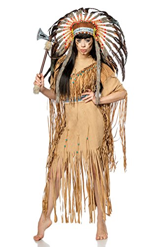 Generique - Hochwertiges Indianer-Kostüm für Damen Karneval braun-schwarz M (38)