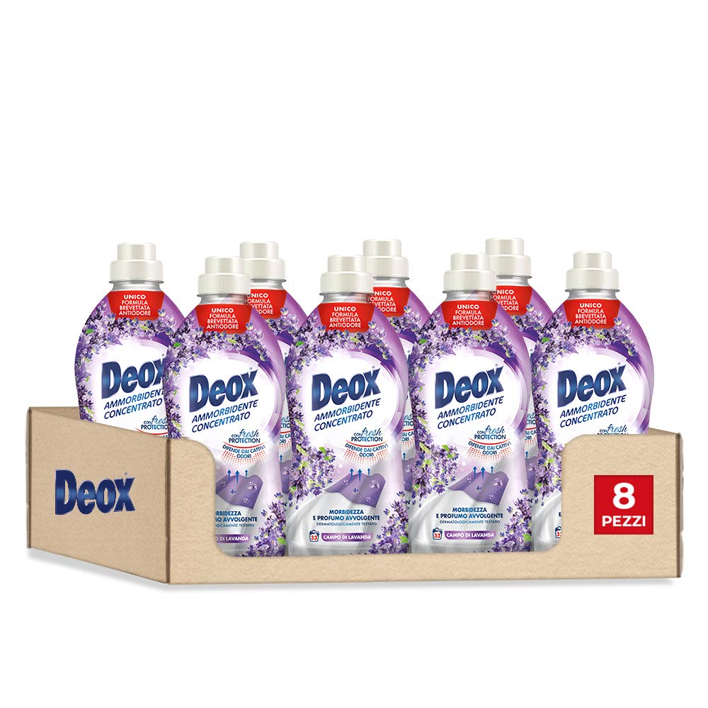 Deox - Weichspüler für die Waschmaschine, konzentriert, 264 Waschmaschinen, Lavendelfeld, weiche und duftende Kleidung, mit Fresh Protection-Technologie, 660 ml x 8 Packungen