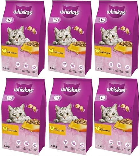 Whiskas Adult 1+ Katzentrockenfutter mit Huhn, 6 Beutel, 6x1,4kg – Hochwertiges Trockenfutter für ausgewachsene Katzen ab 1 Jahr- unterschiedliche Produktverpackungen erhältlich