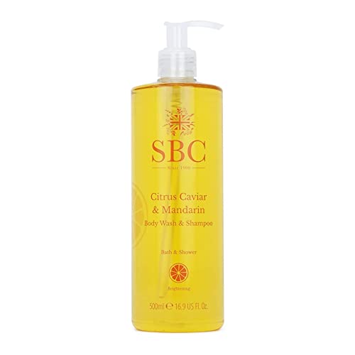 SBC Skincare - Duschgel und Shampoo Citrus Caviar & Mandarin 500 ml - Reinigt, Verleiht Glanz & Revitalisiert Haut und Haar - Spendet Feuchtigkeit & ist ein 2-in-1-Gel mit Vitamin C, E & Provitamin B5