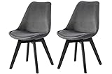 SalesFever 2er Set Stühle in Samt-Optik mit Wabensteppung, Holz, Grau, 49 x 57 x 84 cm