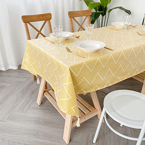 XQSSB Tischdecke Tischtuch Lotuseffekt Wasserabweisend Anti Heißes Modernes Baumwollleinen Fleckschutz Pflegeleicht Schmutzabweisend Gelb B 130 × 200cm