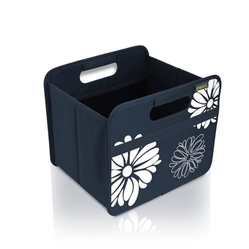 meori Faltbox Small in Marineblau mit Blumen - Stabile Klappbox S mit Griffen - perfekte Allzweck Aufbewahrungslösung - Tragkraft bis 30 kg - A100113 - 32 x 26,5 x 27,5 cm