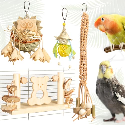 HappyBird | Vogelspielzeug für Sittiche im Bundle, Vogelkäfig-Zubehör, Schredderspielzeug für Wellensittiche, 4 Stück