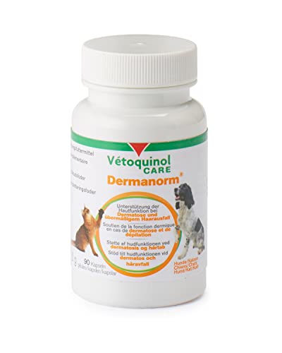 Vetoquinol - Dermanorm Pflegekapseln Diät-Ergänzungsfuttermittel für Hunde/Katzen 90 Kapseln, 1er Pack (1 x 0.15 kilograms)