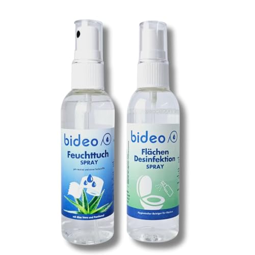 bideo® Reise Hygiene Set bestehend aus 1x 50ml Feuchttuchspray mit Aloe Vera und Panthenol sowie 1x 50ml Desinfektionsspray ohne Alkohol - gepflegte Sauberkeit auch unterwegs, Reise Zubehör (3)