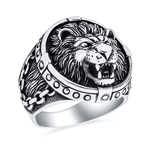 Große Aussage Vintage Stil Maskuline King Of Jungle Runde Wikinger Signet Brüllen Löwen Ring für Männer Solid Oxidized .925 Sterling Silber handgefertigt in der Türkei
