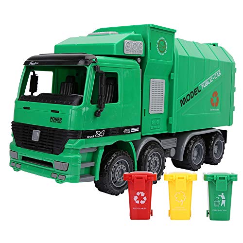 Zerodis Müllwagen Simulation Trägheit Hygiene Auto Modell Spielzeug Friction Powered Zurückziehen Müll Fahrzeuge mit 3 Mülleimer Geschenk für Kleinkind