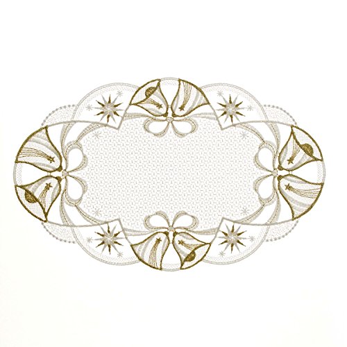 Plauener Spitze Deckchen "Glöckchen" 20 x 30 cm oval, Tischschmuck, Deko, Tischdekoration (ecru-gold)
