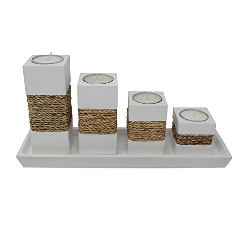 Trendy Wood & Light Step weiß Kerzenhalter Teelicht Dekoartikel Holz Tischdekoration Kerze Schale (weiß)
