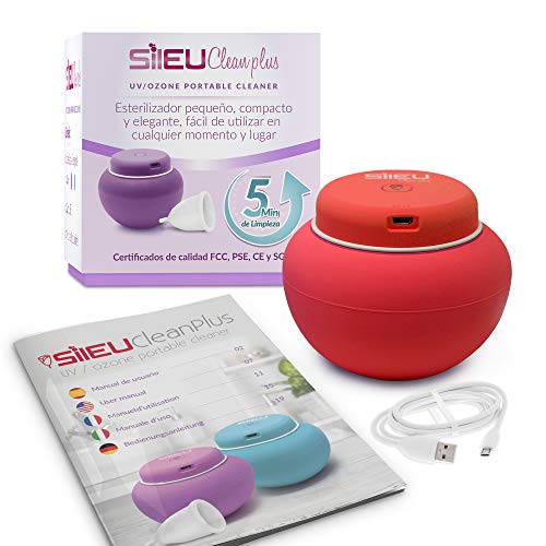 Sileu Clean Plus Elektrischer Sterilisator, wiederaufladbar, USB, kompakt, für Menstruationskörbchen, Quarz-Lampe und Ozon, Rot