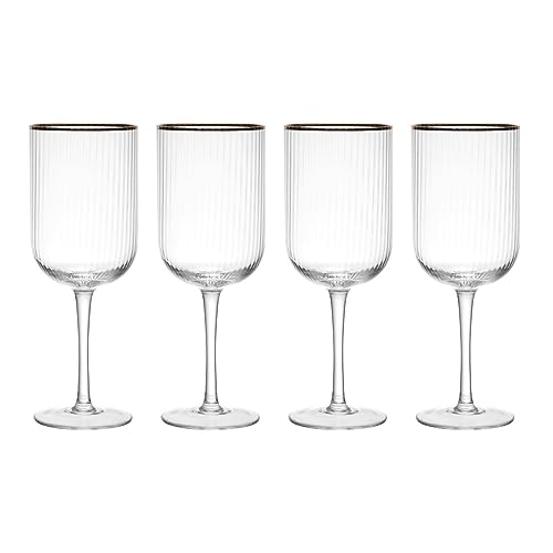 MIKASA Sorrento Kristall Weißweingläser mit Goldrand und breiter Form, 375ml, 4er Set bleifrei, klare edle Gläser, elegantes Design für Feiern