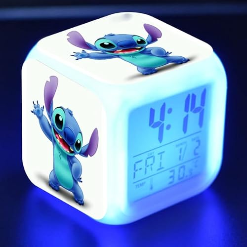 7,6 cm kleiner LED-Wecker mit Lilo und Stich, Anime, digitaler Wecker, 7,6 cm, 7,6 cm, 7,6 cm, Schlafzimmer-Dekor für Kinder (Stitch 8, 3 x 3 x 3)