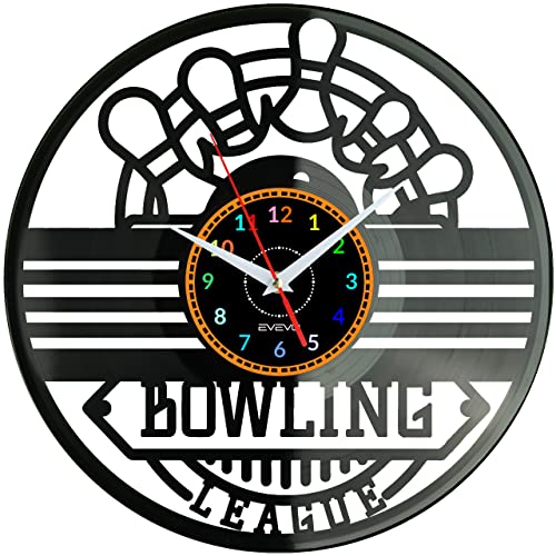 EVEVO Bowling Wanduhr Vinyl Schallplatte Retro-Uhr Handgefertigt Vintage-Geschenk Style Raum Home Dekorationen Tolles Geschenk Uhr Bowling