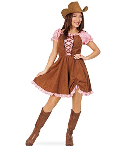 KarnevalsTeufel Cowgirl Kostüm Set, 2 TLG. Hut und Kleid rosa braun Wilder Westen (42)