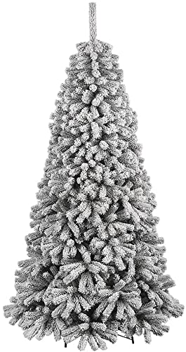 BAKAJI Weihnachtsbaum Super Donau, Kiefer, grün, schneebedeckt, Kreuzsockel aus Eisen, zusammenklappbar, sehr hohe Qualität, Äste mit Schnee, einfache Montage, Öffnung Regenschirm (240 cm)