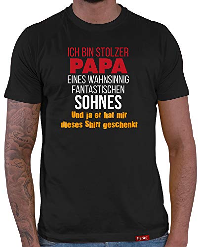 HARIZ Herren T-Shirt Papa Collection 36 Designs Wählbar Schwarz Vatertag Weihnachten Männer Geschenk Karte Urkunde Papa33 Stolzer Papa Eines Sohnes 4XL