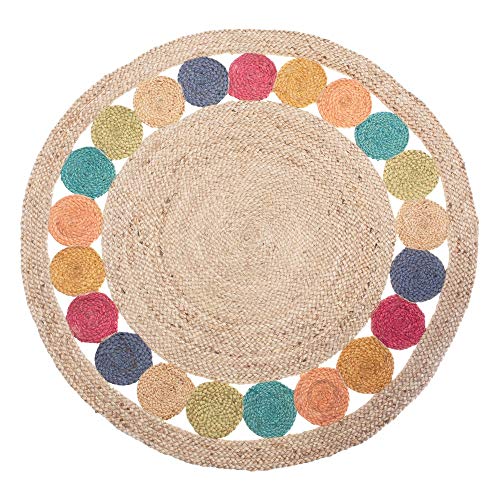 LOLAhome Exotischer Teppich, rund, geflochten, Mehrfarbig, Jute ø 120 cm