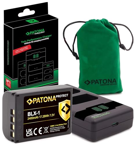 PATONA V1 Protect Akku BLX-1 (2250mAh) inkl. NTC-Sensor und V1 Gehäuse - mit PD Performance USB Ladegerät 161713 (max. 1500 mA)